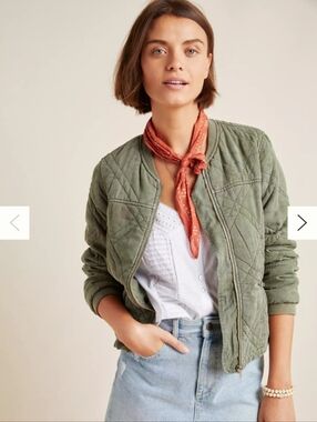 Anthropologie Valentina Quilted Bomber Jacket Olive Green